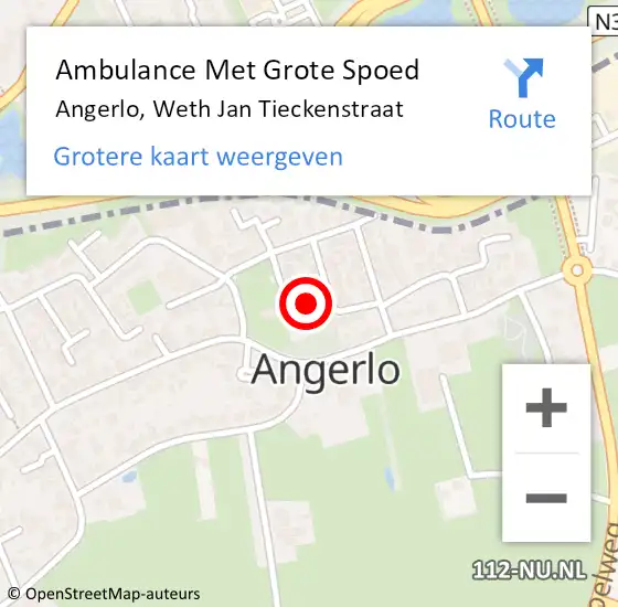 Locatie op kaart van de 112 melding: Ambulance Met Grote Spoed Naar Angerlo, Weth Jan Tieckenstraat op 28 februari 2016 14:04