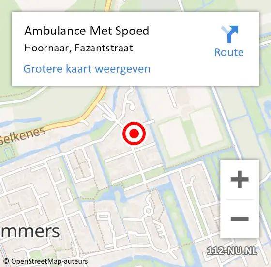 Locatie op kaart van de 112 melding: Ambulance Met Spoed Naar Groot-Ammers, Fazantstraat op 28 februari 2016 14:11