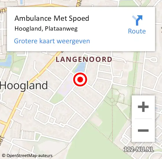 Locatie op kaart van de 112 melding: Ambulance Met Spoed Naar Hoogland, Plataanweg op 28 februari 2016 15:17