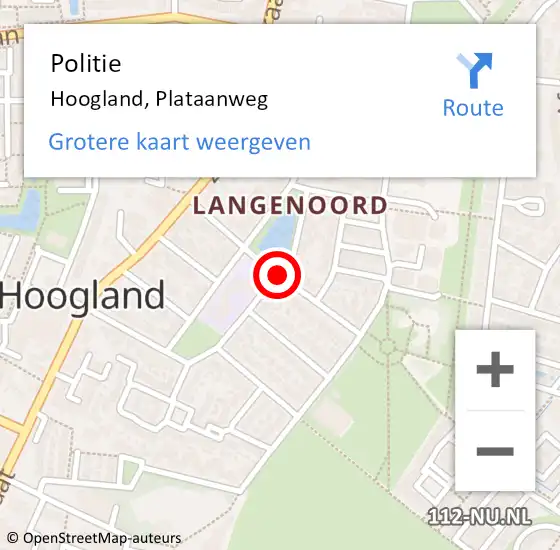 Locatie op kaart van de 112 melding: Politie Hoogland, Plataanweg op 28 februari 2016 15:18