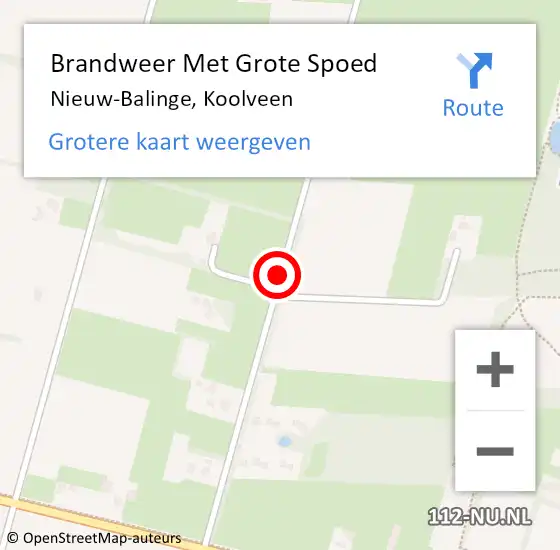 Locatie op kaart van de 112 melding: Brandweer Met Grote Spoed Naar Nieuw-Balinge, Koolveen op 28 februari 2016 17:17