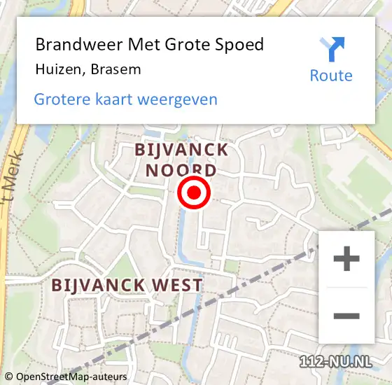 Locatie op kaart van de 112 melding: Brandweer Met Grote Spoed Naar Huizen, Brasem op 28 februari 2016 17:54