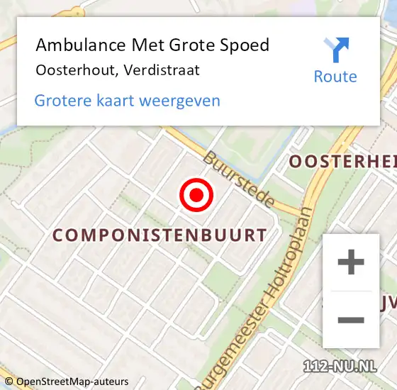 Locatie op kaart van de 112 melding: Ambulance Met Grote Spoed Naar Oosterhout, Verdistraat op 28 februari 2016 18:42