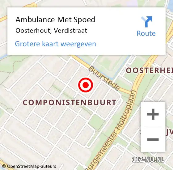 Locatie op kaart van de 112 melding: Ambulance Met Spoed Naar Oosterhout, Verdistraat op 28 februari 2016 19:02