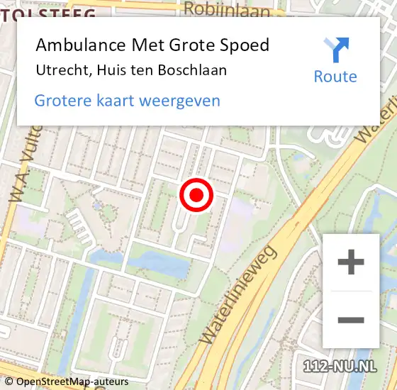 Locatie op kaart van de 112 melding: Ambulance Met Grote Spoed Naar Utrecht, Huis ten Boschlaan op 28 februari 2016 19:22