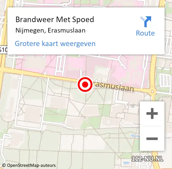 Locatie op kaart van de 112 melding: Brandweer Met Spoed Naar Nijmegen, Erasmuslaan op 28 februari 2016 21:16