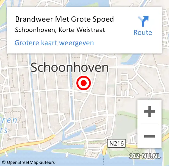 Locatie op kaart van de 112 melding: Brandweer Met Grote Spoed Naar Schoonhoven, Korte Weistraat op 28 februari 2016 21:30