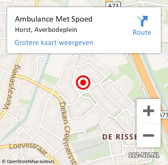 Locatie op kaart van de 112 melding: Ambulance Met Spoed Naar Horst, Averbodeplein op 7 december 2013 10:04