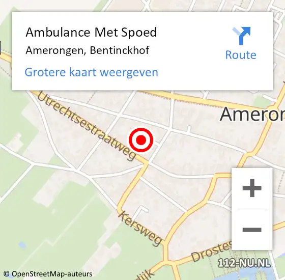 Locatie op kaart van de 112 melding: Ambulance Met Spoed Naar Amerongen, Bentinckhof op 28 februari 2016 21:59