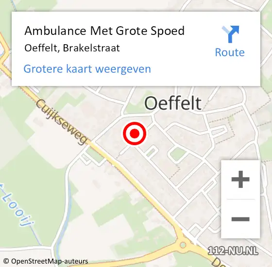 Locatie op kaart van de 112 melding: Ambulance Met Grote Spoed Naar Oeffelt, Brakelstraat op 7 december 2013 10:11