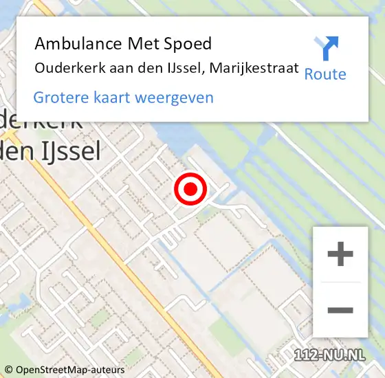 Locatie op kaart van de 112 melding: Ambulance Met Spoed Naar Ouderkerk aan den IJssel, Marijkestraat op 29 februari 2016 04:48