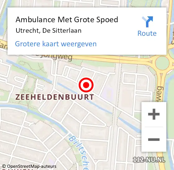 Locatie op kaart van de 112 melding: Ambulance Met Grote Spoed Naar Utrecht, De Sitterlaan op 7 december 2013 10:18