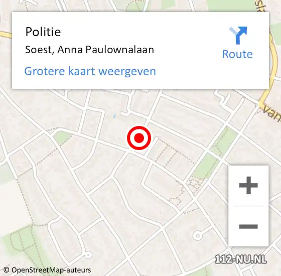 Locatie op kaart van de 112 melding: Politie Soest, Anna Paulownalaan op 29 februari 2016 08:05