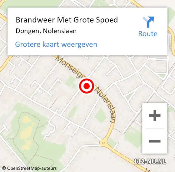 Locatie op kaart van de 112 melding: Brandweer Met Grote Spoed Naar Dongen, Nolenslaan op 29 februari 2016 08:24