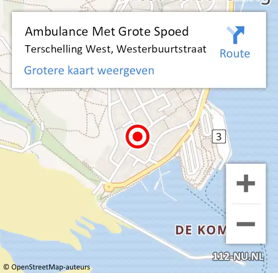 Locatie op kaart van de 112 melding: Ambulance Met Grote Spoed Naar Terschelling West, Westerbuurtstraat op 7 december 2013 10:26