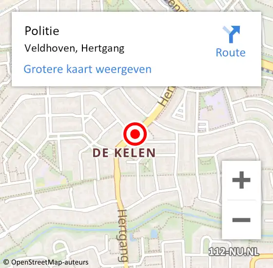 Locatie op kaart van de 112 melding: Politie Veldhoven, Hertgang op 29 februari 2016 08:49