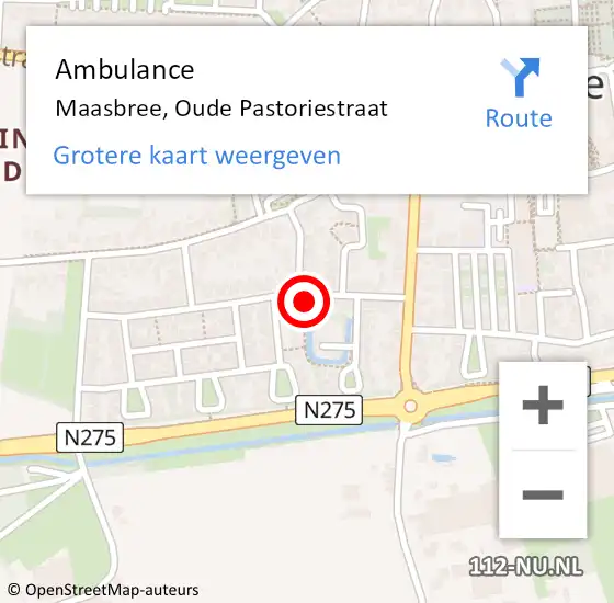 Locatie op kaart van de 112 melding: Ambulance Maasbree, Oude Pastoriestraat op 29 februari 2016 09:47