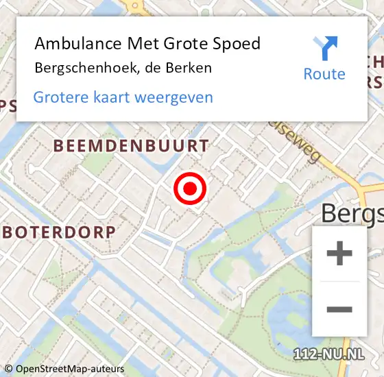 Locatie op kaart van de 112 melding: Ambulance Met Grote Spoed Naar Bergschenhoek, de Berken op 7 december 2013 10:42