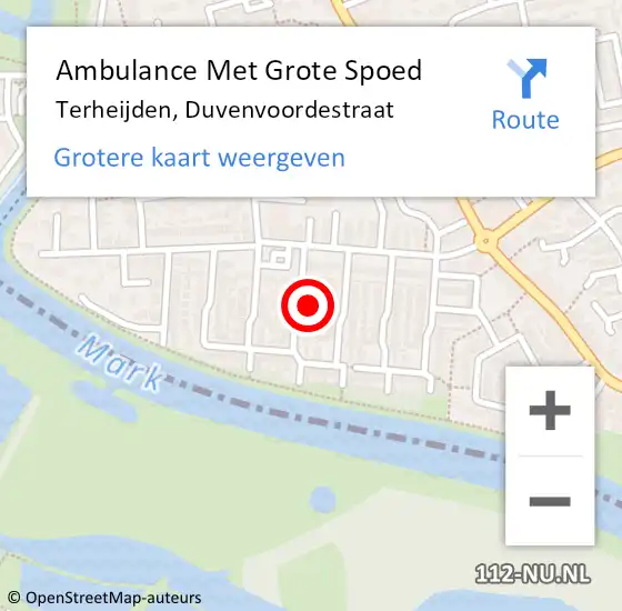 Locatie op kaart van de 112 melding: Ambulance Met Grote Spoed Naar Terheijden, Duvenvoordestraat op 29 februari 2016 10:15