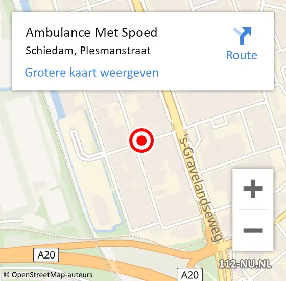 Locatie op kaart van de 112 melding: Ambulance Met Spoed Naar Schiedam, Plesmanstraat op 29 februari 2016 10:51