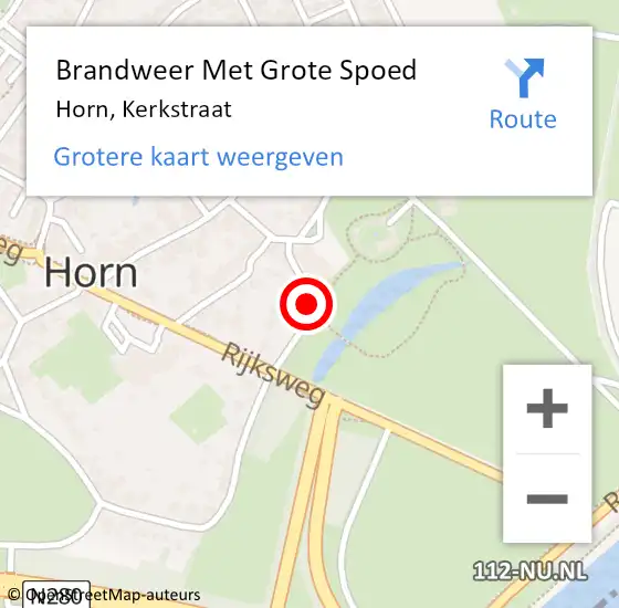 Locatie op kaart van de 112 melding: Brandweer Met Grote Spoed Naar Horn, Kerkstraat op 29 februari 2016 11:26