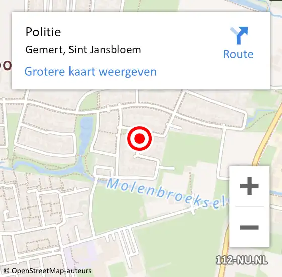 Locatie op kaart van de 112 melding: Politie Gemert, Sint Jansbloem op 29 februari 2016 11:29