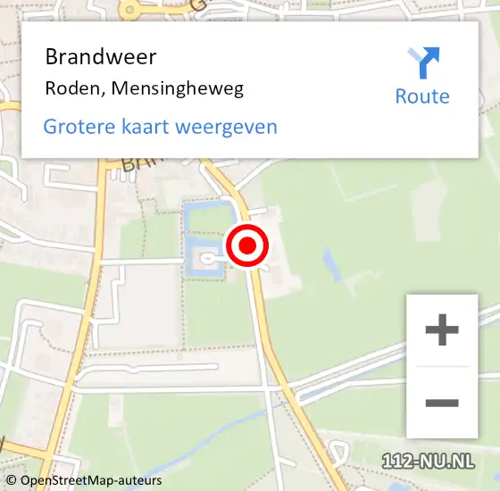 Locatie op kaart van de 112 melding: Brandweer Roden, Mensingheweg op 29 februari 2016 11:43