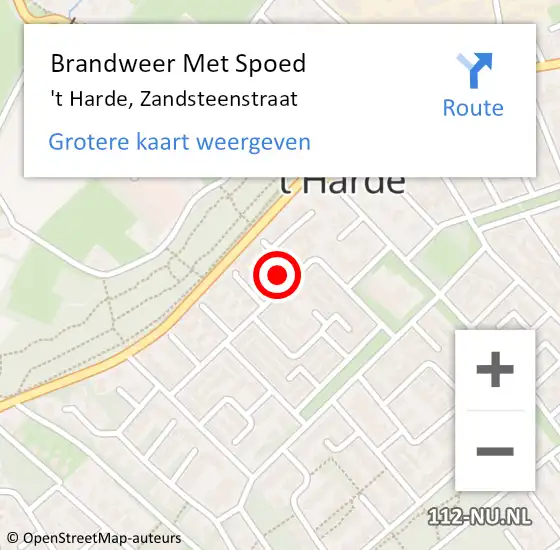 Locatie op kaart van de 112 melding: Brandweer Met Spoed Naar 't Harde, Zandsteenstraat op 29 februari 2016 12:09