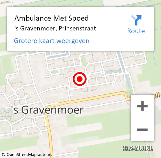 Locatie op kaart van de 112 melding: Ambulance Met Spoed Naar 's Gravenmoer, Prinsenstraat op 29 februari 2016 13:07