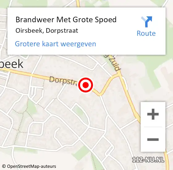 Locatie op kaart van de 112 melding: Brandweer Met Grote Spoed Naar Oirsbeek, Dorpstraat op 29 februari 2016 13:07