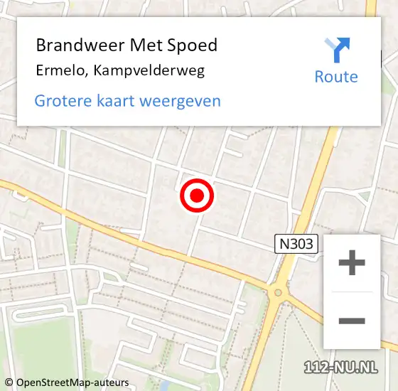 Locatie op kaart van de 112 melding: Brandweer Met Spoed Naar Ermelo, Kampvelderweg op 7 december 2013 11:12