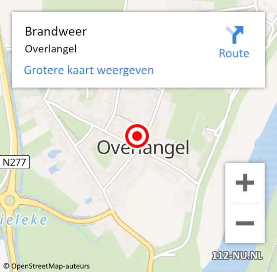 Locatie op kaart van de 112 melding: Brandweer Overlangel op 29 februari 2016 13:49