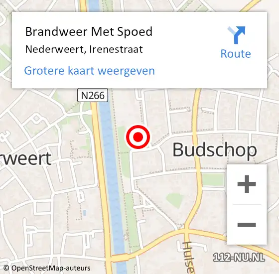 Locatie op kaart van de 112 melding: Brandweer Met Spoed Naar Nederweert, Irenestraat op 29 februari 2016 15:11