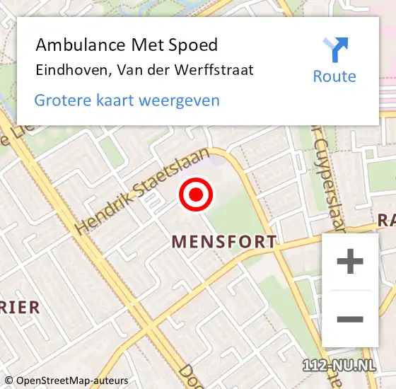 Locatie op kaart van de 112 melding: Ambulance Met Spoed Naar Eindhoven, Van der Werffstraat op 29 februari 2016 15:30