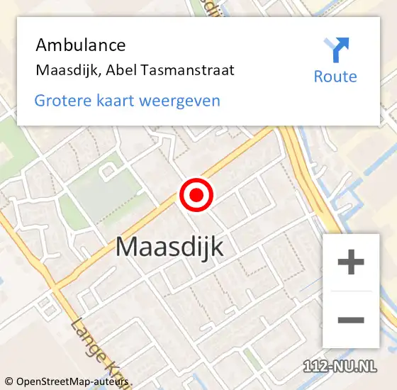 Locatie op kaart van de 112 melding: Ambulance Maasdijk, Abel Tasmanstraat op 29 februari 2016 16:07