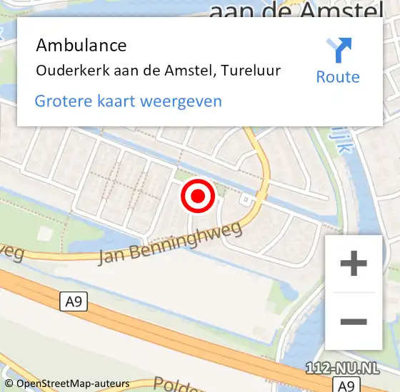 Locatie op kaart van de 112 melding: Ambulance Ouderkerk aan de Amstel, Tureluur op 29 februari 2016 16:27