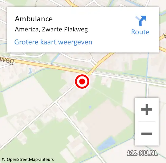 Locatie op kaart van de 112 melding: Ambulance America, Zwarte Plakweg op 29 februari 2016 16:44