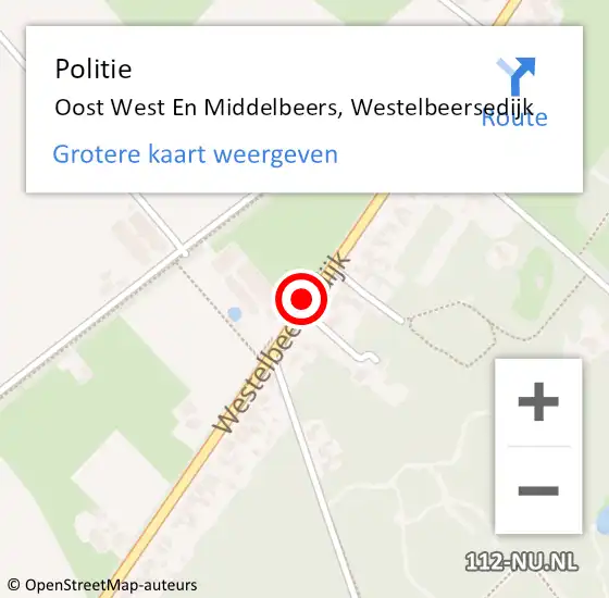 Locatie op kaart van de 112 melding: Politie Oost West En Middelbeers, Westelbeersedijk op 29 februari 2016 20:17