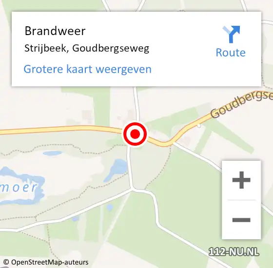 Locatie op kaart van de 112 melding: Brandweer Strijbeek, Goudbergseweg op 29 februari 2016 20:49