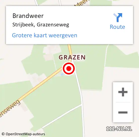 Locatie op kaart van de 112 melding: Brandweer Strijbeek, Grazenseweg op 29 februari 2016 21:09