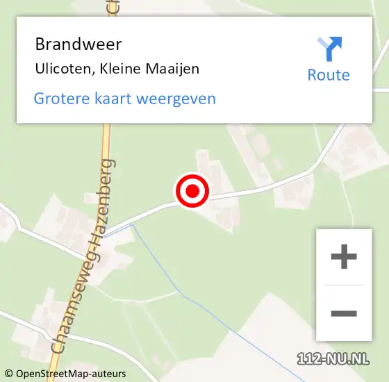 Locatie op kaart van de 112 melding: Brandweer Ulicoten, Kleine Maaijen op 29 februari 2016 21:32