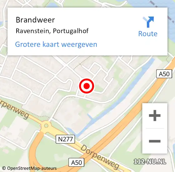 Locatie op kaart van de 112 melding: Brandweer Ravenstein, Portugalhof op 29 februari 2016 21:54