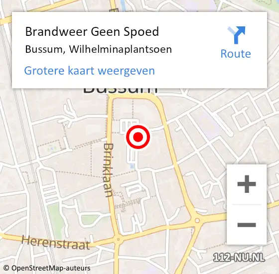 Locatie op kaart van de 112 melding: Brandweer Geen Spoed Naar Bussum, Wilhelminaplantsoen op 29 februari 2016 21:58