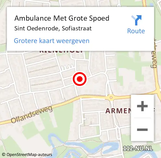 Locatie op kaart van de 112 melding: Ambulance Met Grote Spoed Naar Sint Oedenrode, Sofiastraat op 29 februari 2016 22:51