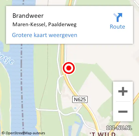 Locatie op kaart van de 112 melding: Brandweer Maren-Kessel, Paalderweg op 29 februari 2016 23:53