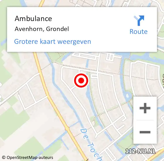 Locatie op kaart van de 112 melding: Ambulance Avenhorn, Grondel op 29 februari 2016 23:54