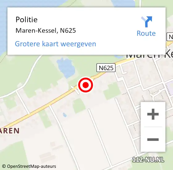 Locatie op kaart van de 112 melding: Politie Maren-Kessel, N625 op 1 maart 2016 00:15