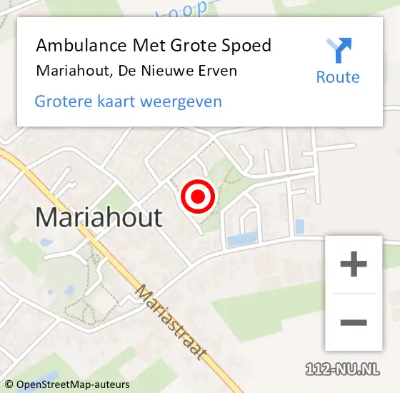 Locatie op kaart van de 112 melding: Ambulance Met Grote Spoed Naar Mariahout, De Nieuwe Erven op 1 maart 2016 00:25