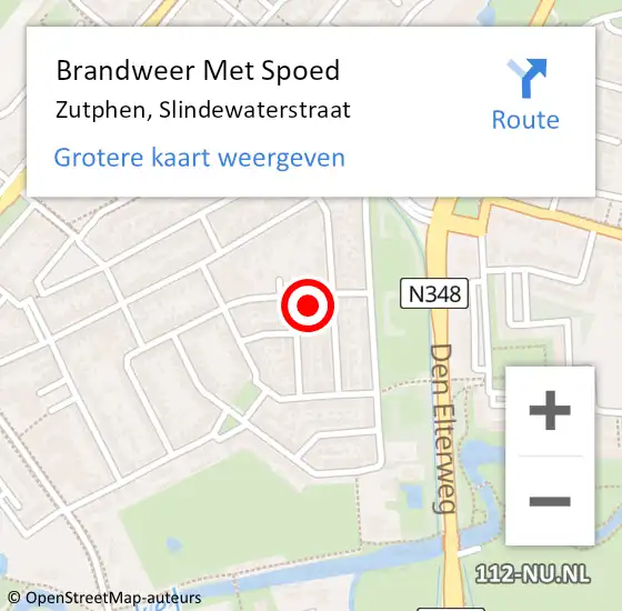 Locatie op kaart van de 112 melding: Brandweer Met Spoed Naar Zutphen, Slindewaterstraat op 1 maart 2016 00:29