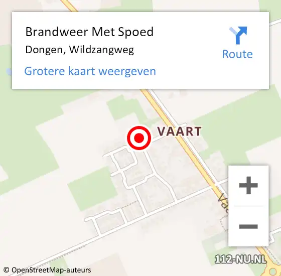 Locatie op kaart van de 112 melding: Brandweer Met Spoed Naar Dongen, Wildzangweg op 7 december 2013 12:14